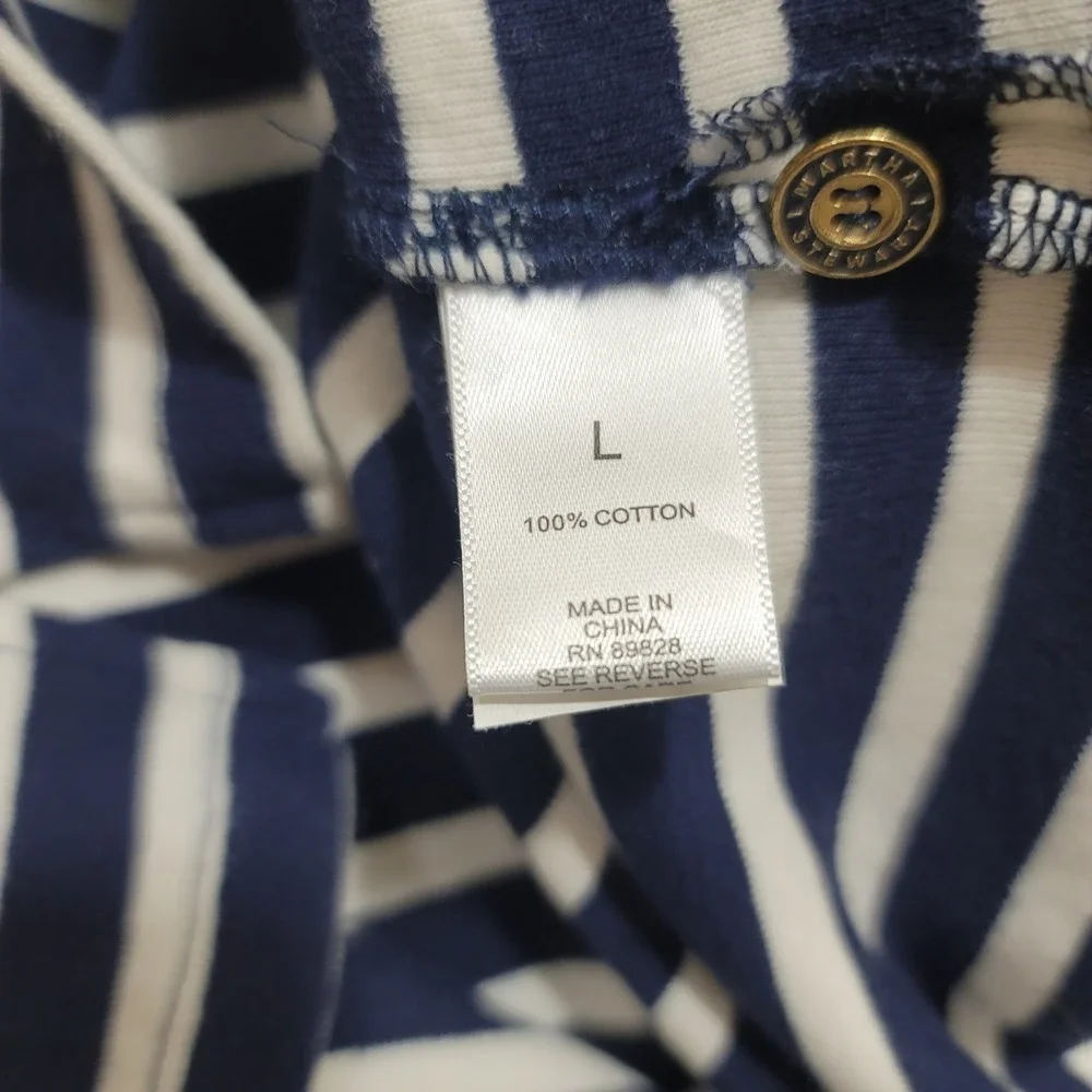 Women Striped Scoopneck Elbow T Shirt Vacation Dress Sz L Fisherman France Y2K‎